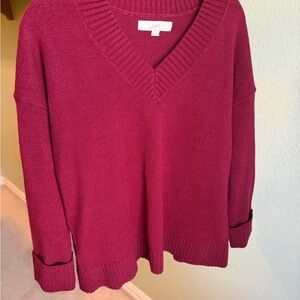 LOFT Deep Burgundy V-Neck Sweater NWOT